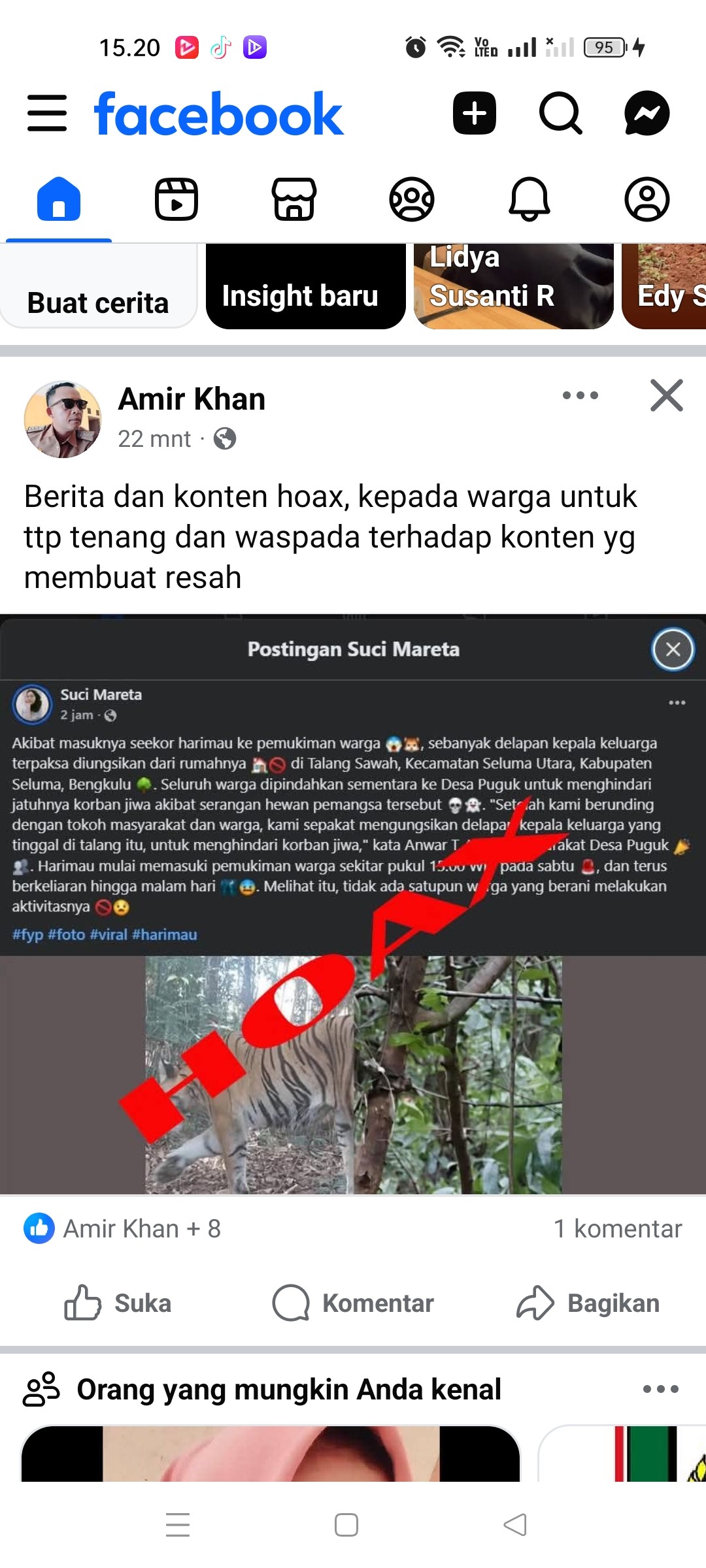  Hoax di FB, Disebutkan Warga Seluma Resah Karena Harimau Muncul di Seluma Utara