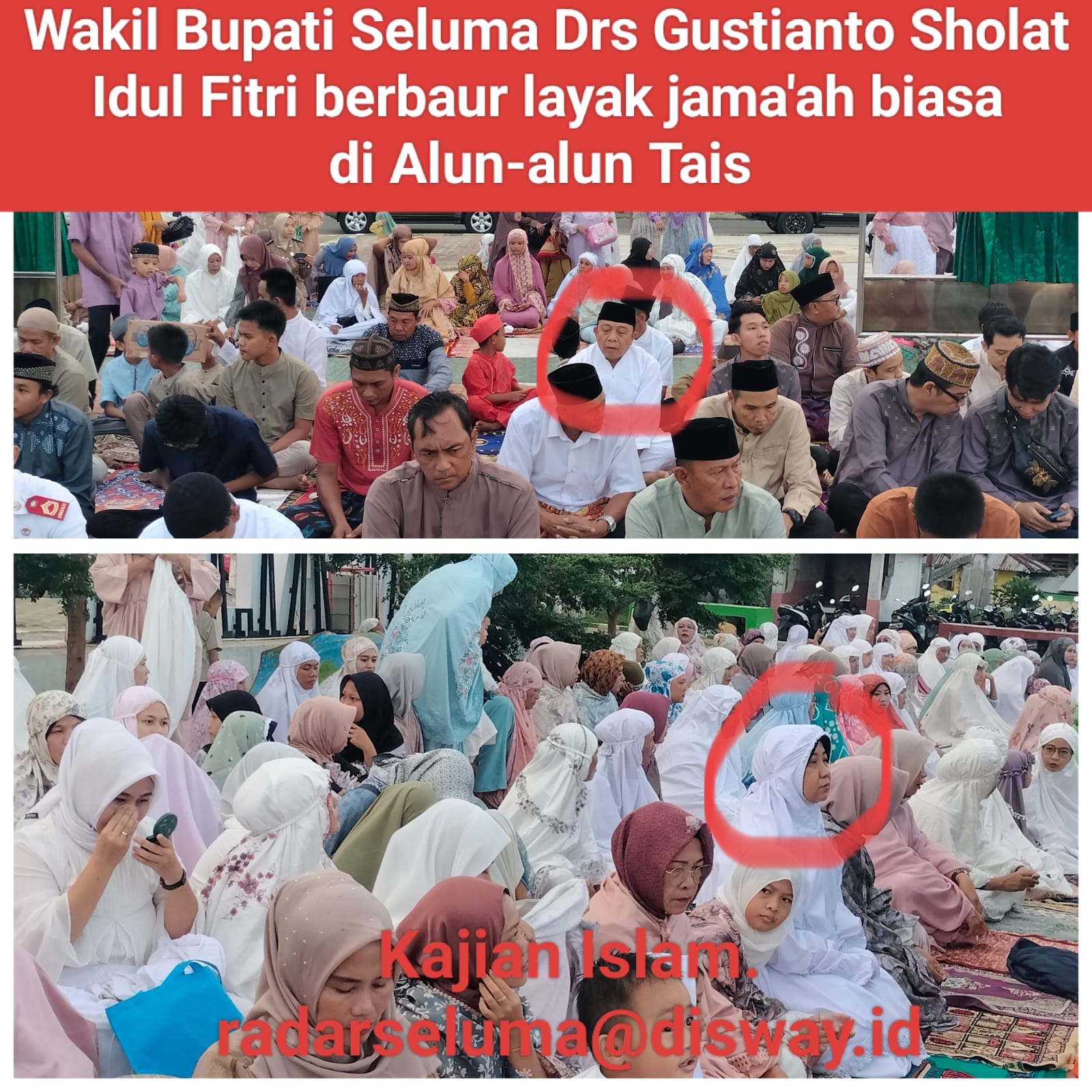 Wakil Bupati Seluma Drs Gustianto beserta Istri Sholat Idul Fitri Di Alun-alun Tais