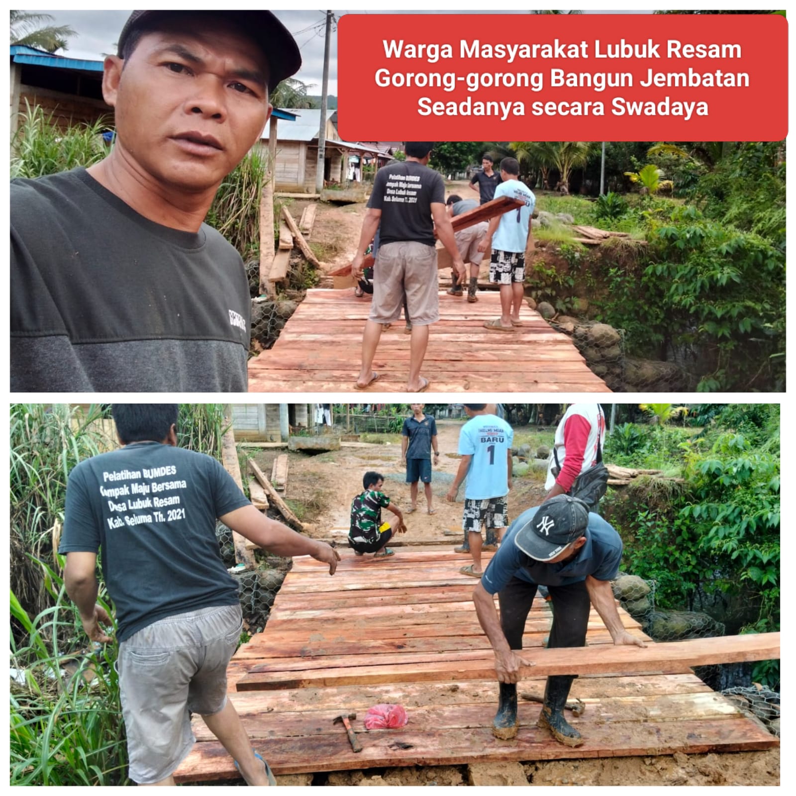 Warga Lubuk Resam Bangun Jembatan Swadaya, Harapkan Perhatian Pemerintah Kabupaten Seluma