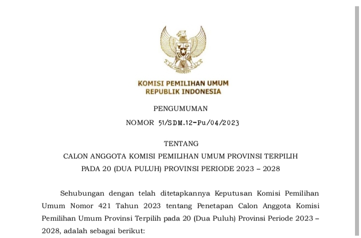 Ini Dia Lima Nama Anggota KPU Provinsi Bengkulu