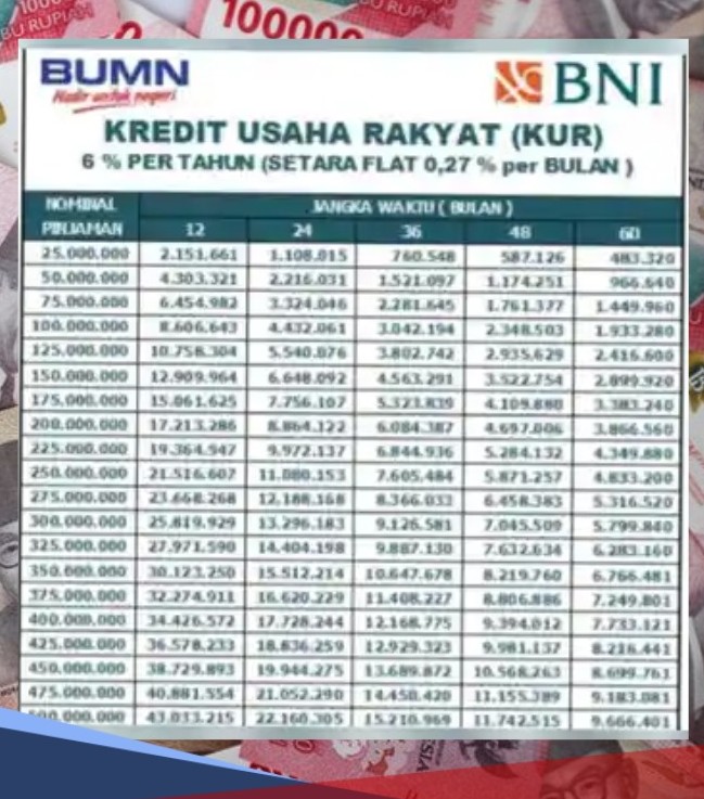 Pinjam KUR di BNI, Bunga Pinjaman Mulai 3 Persen, Pinjam Rp 50 Juta Angsuran Mulai Rp 1 Jutaan