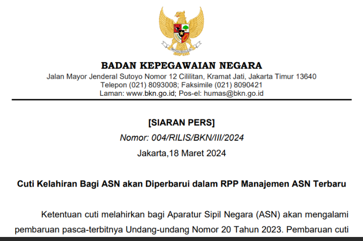 Cuti Kelahiran Bagi ASN Sudah Diperbarui dalam RPP Manajemen ASN Terbaru