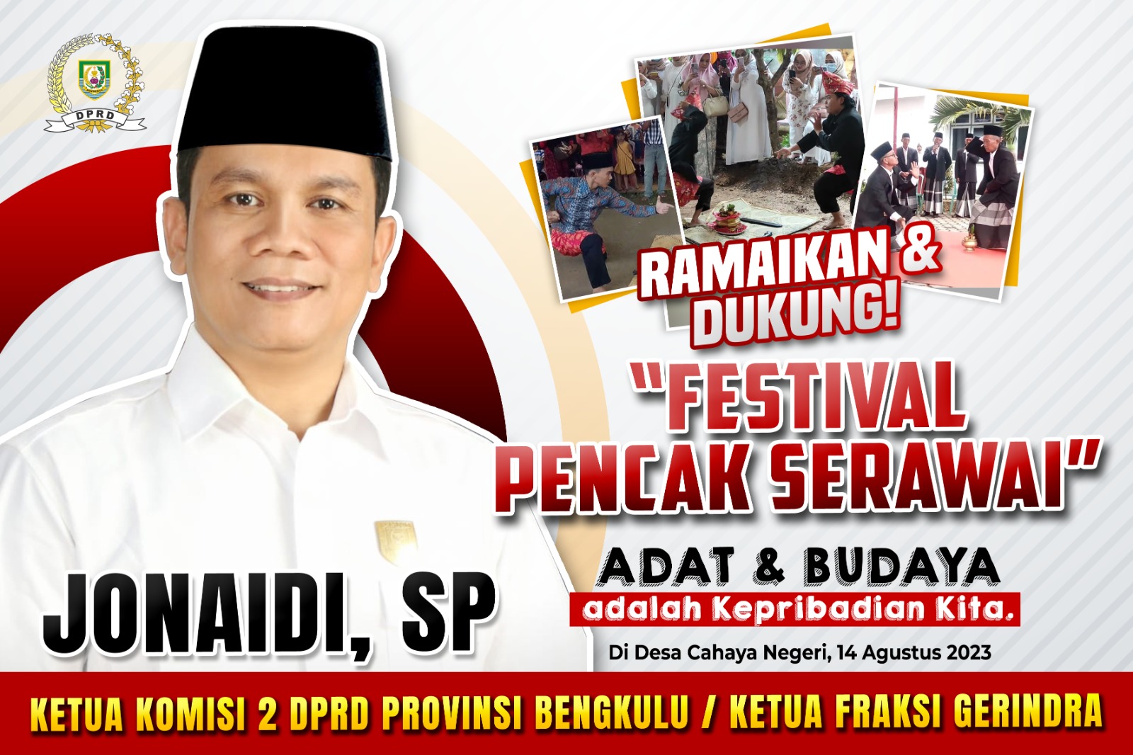 Ketua Komisi II DPRD Provinsi Dapil Seluma, Ajak Ramaikan Festival Pencak Serawai Seluma