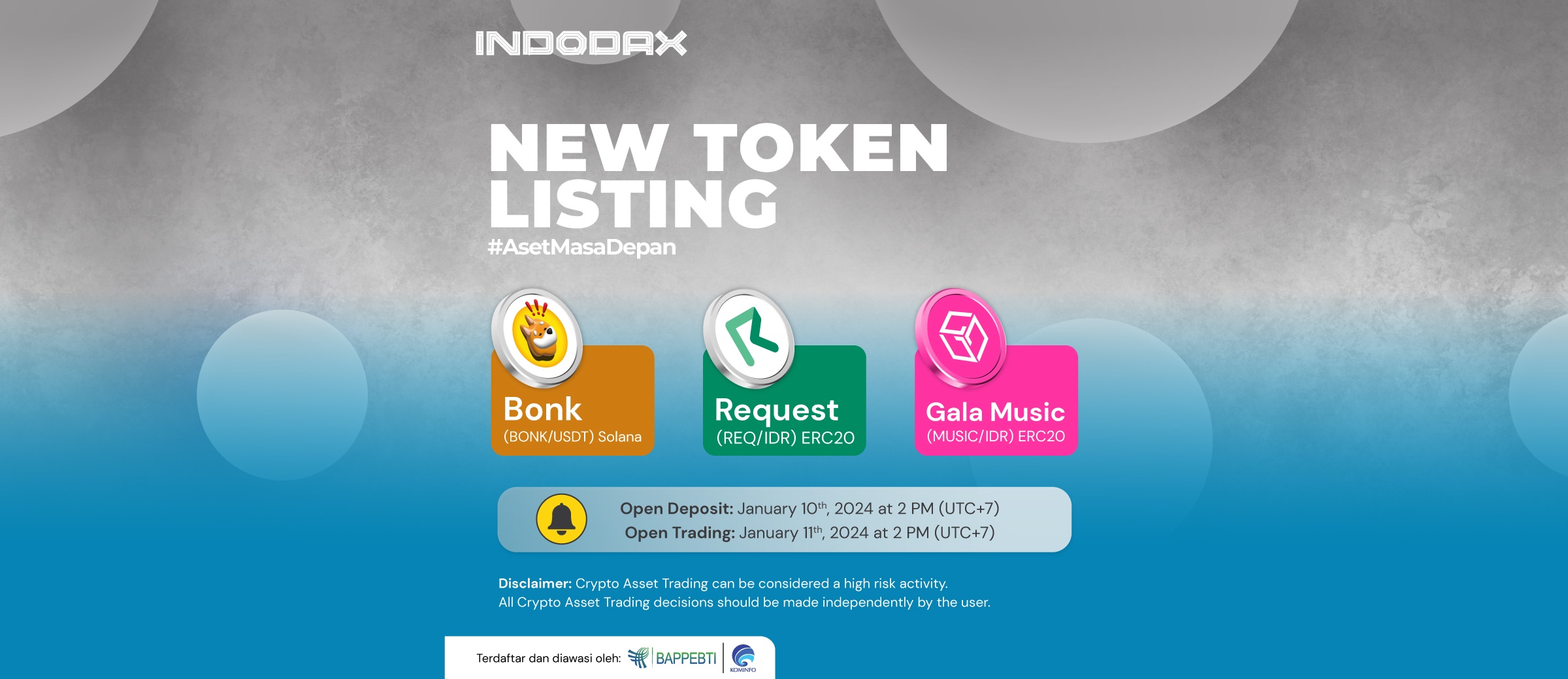 BONK, REQ & MUSIC Listing di INDODAX, Hari Ini Trading