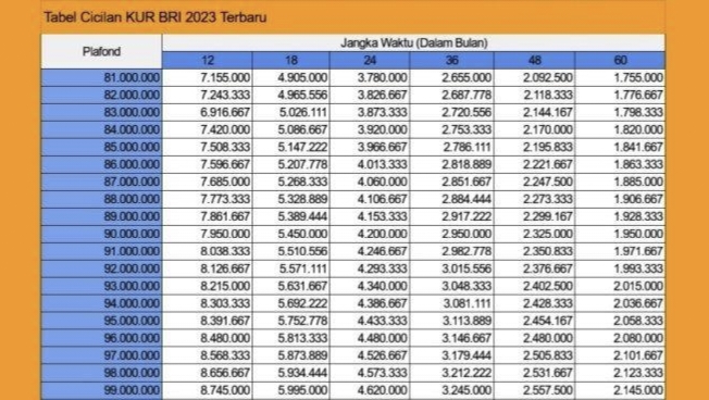 Simulasi Angsuran KUR BRI Pinjaman Hingga Rp 100 Juta