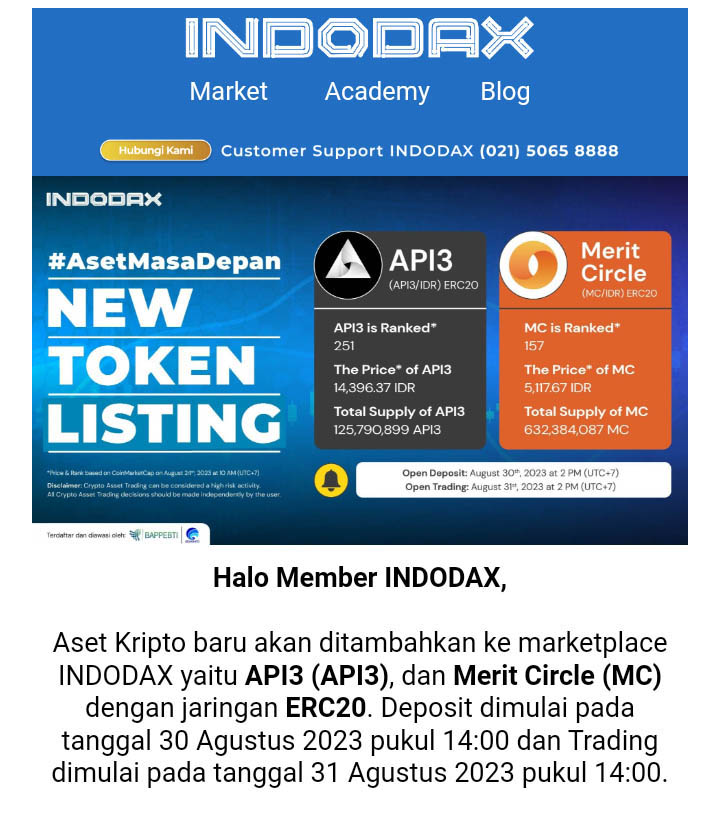  API3 & MC Listing di INDODAX, Segera Dimiliki