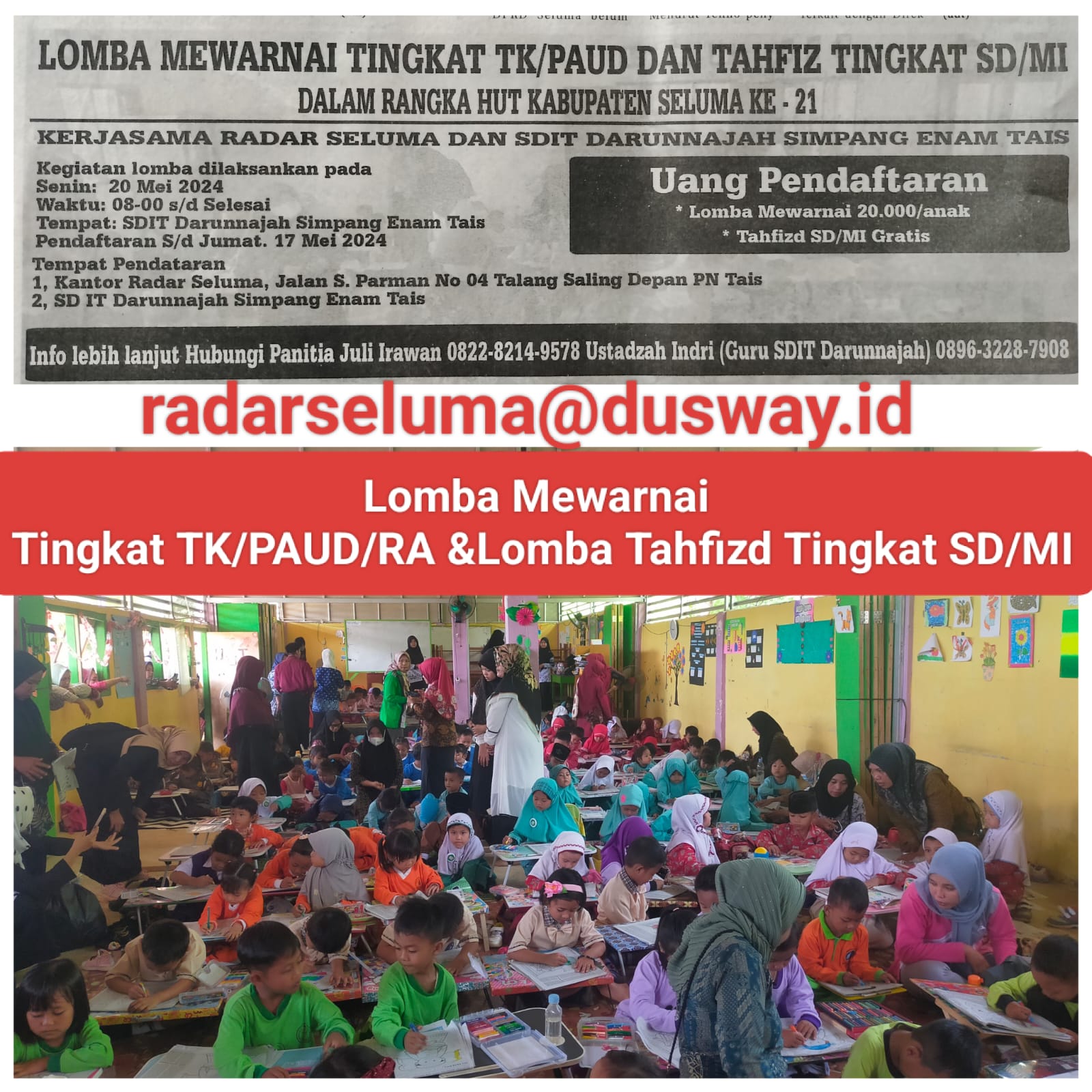 Radar Seluma Gelar Lomba Mewarnai dan Tahfizd, Dalam Rangka HUT Kabupaten Ke 21 Tahun 