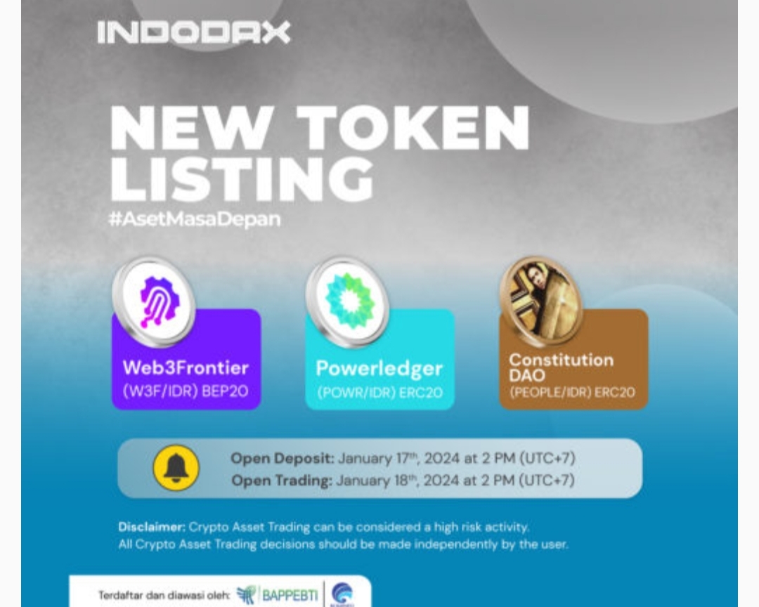 W3F, POWR, & PEOPLE Listing di INDODAX, Segera Transaksi