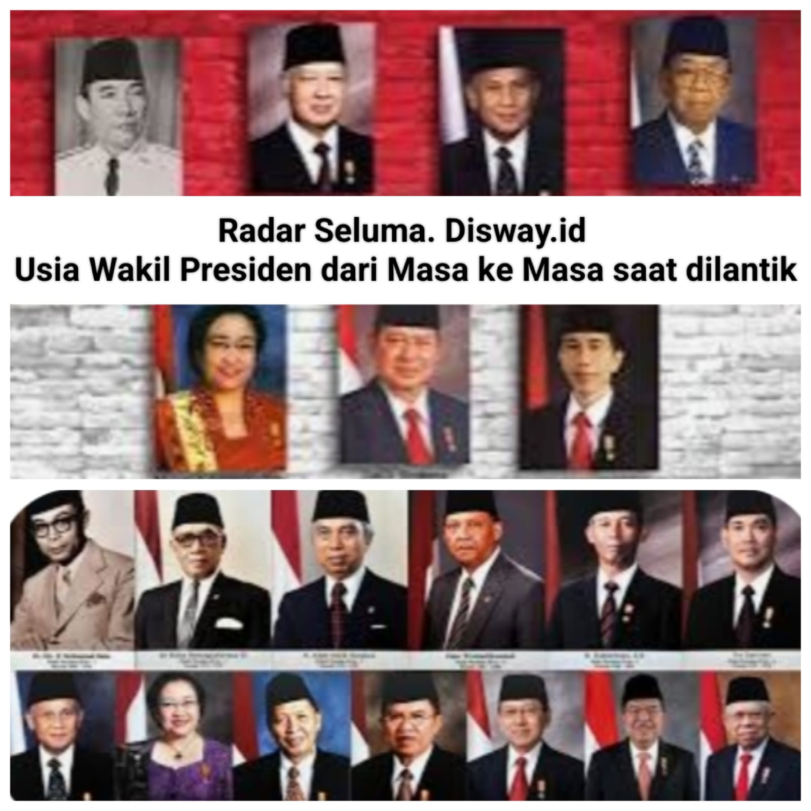 Inilah Usia Wakil Presiden Republik Indonesia Saat Dilantik Dari Yang Tertua hingga yang termuda.