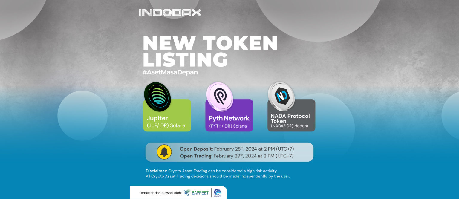 Ada 3 Kripto Baru Listing di Indodax,  Jupiter (JUP), PYTH Network (PYTH), dan NADA Protocol Token (NADA)