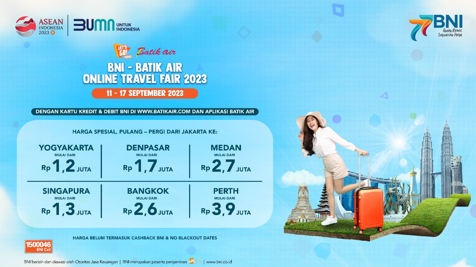 Let's Go Travel! BNI - Batik Air Online Travel Fair,  Hemat Mulai  Rp 1,2 Juta, Cashback Hingga Rp 1 Juta 