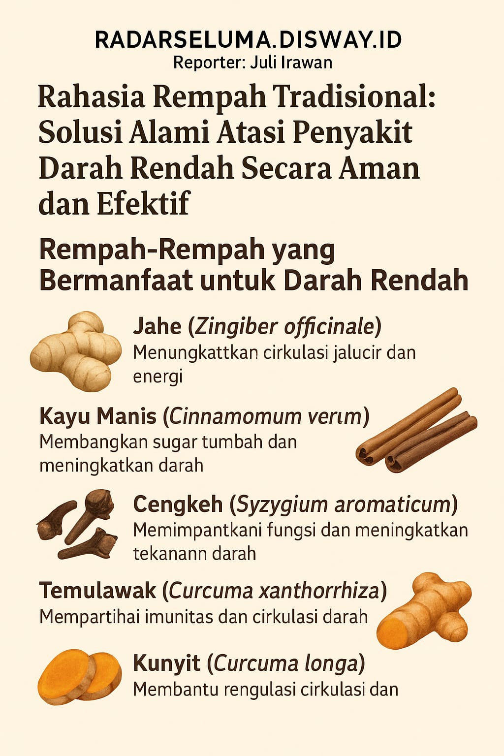 Rahasia Rempah Tradisional: Solusi Alami Atasi Penyakit Darah Rendah Secara Aman dan Efektif