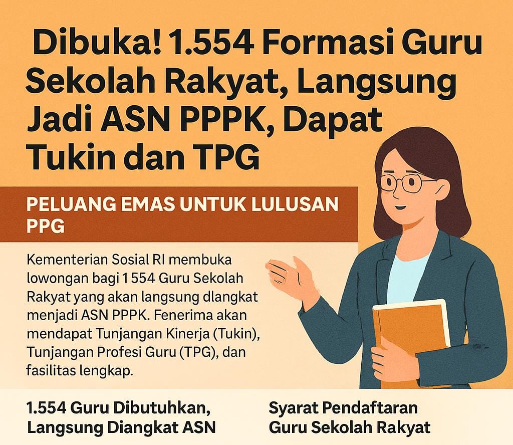 Dibuka! 1.554 Formasi Guru Sekolah Rakyat, Langsung Jadi ASN PPPK, Dapat Tukin dan TPG