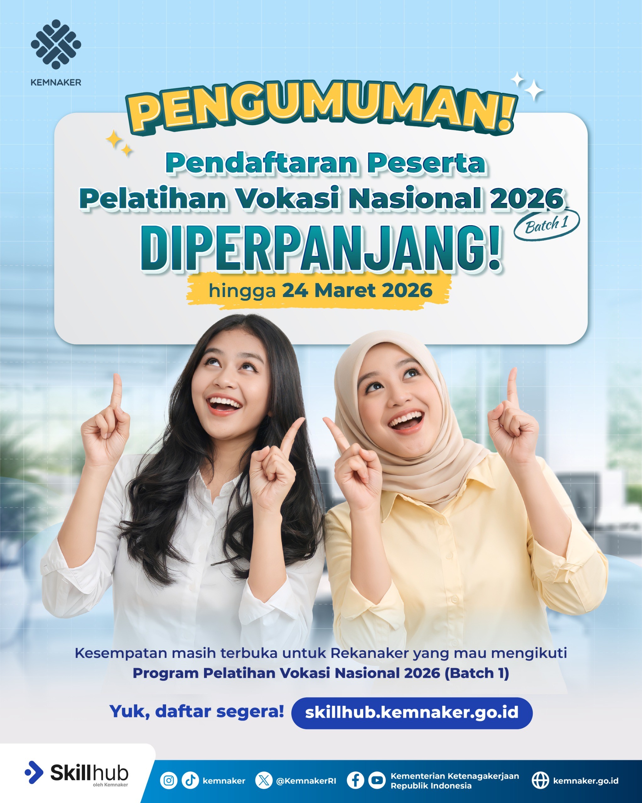 Kemnaker Perpanjang Pendaftaran Pelatihan Vokasi Nasional 2026 Batch 1