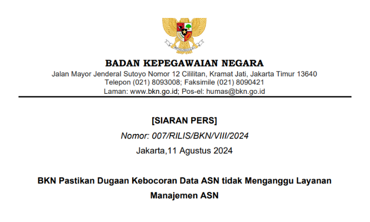 Kebocoran Data ASN Di BKN Diretas, Akhirnya BKN Umumkan Perihal Penting Ini!