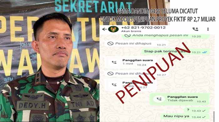 Nama Dandim 0425 Seluma Dicatut untuk Modus Penipuan Proyek Fiktif Rp 2,7 Miliar