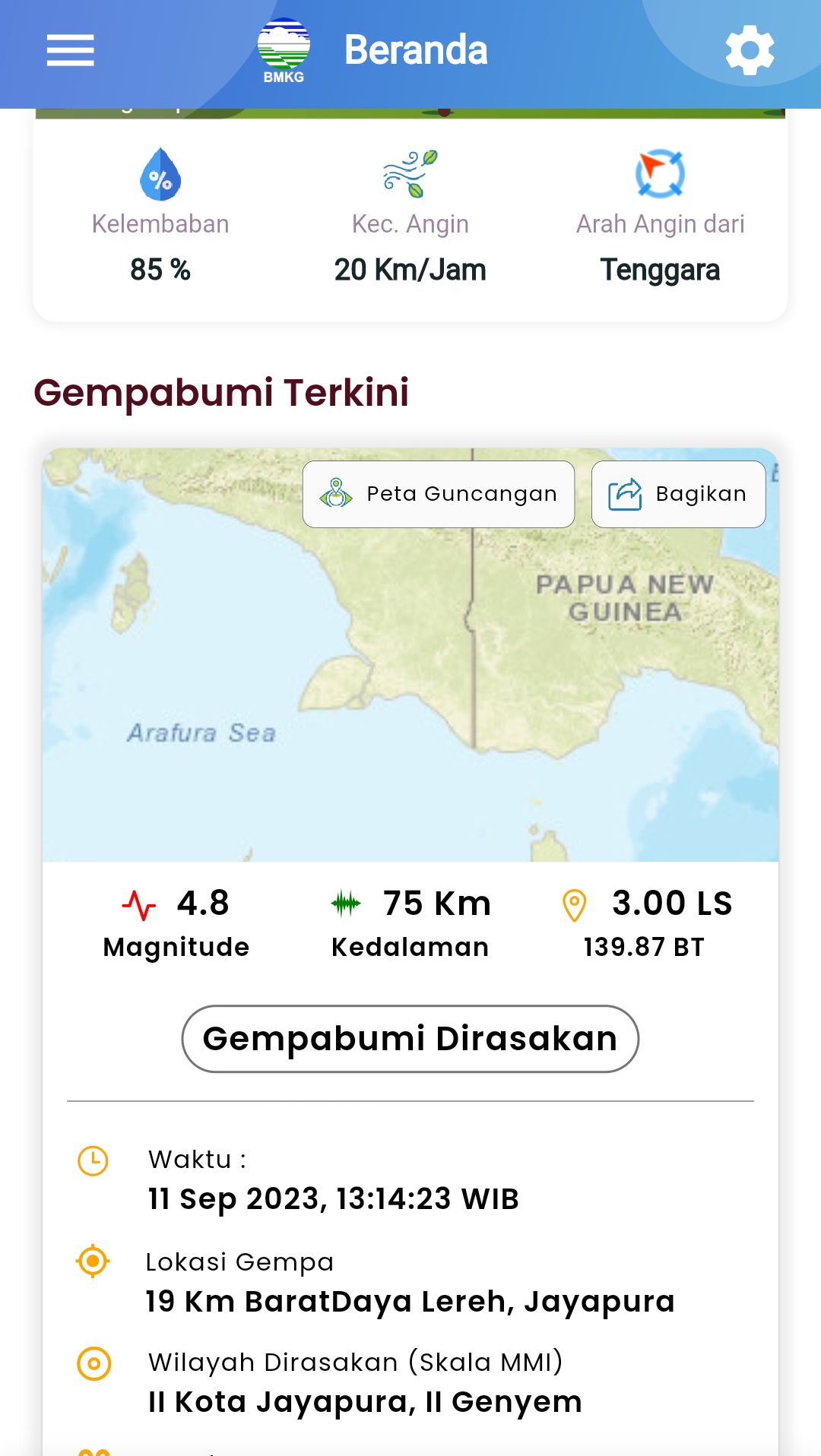 Gempa Terkini 4,8 SR, Berpusat di Jayapura! Sudah 6 Kali Gempa Dalam 3 Hari