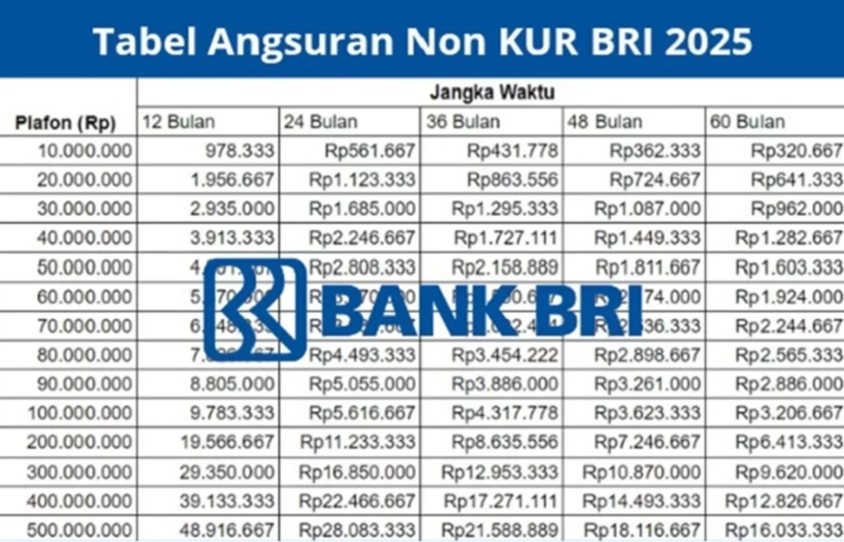 Tabel Cicilan KUR BRI 2025 Terbaru: Mulai Rp164 Ribu per Bulan, Bunga 3%