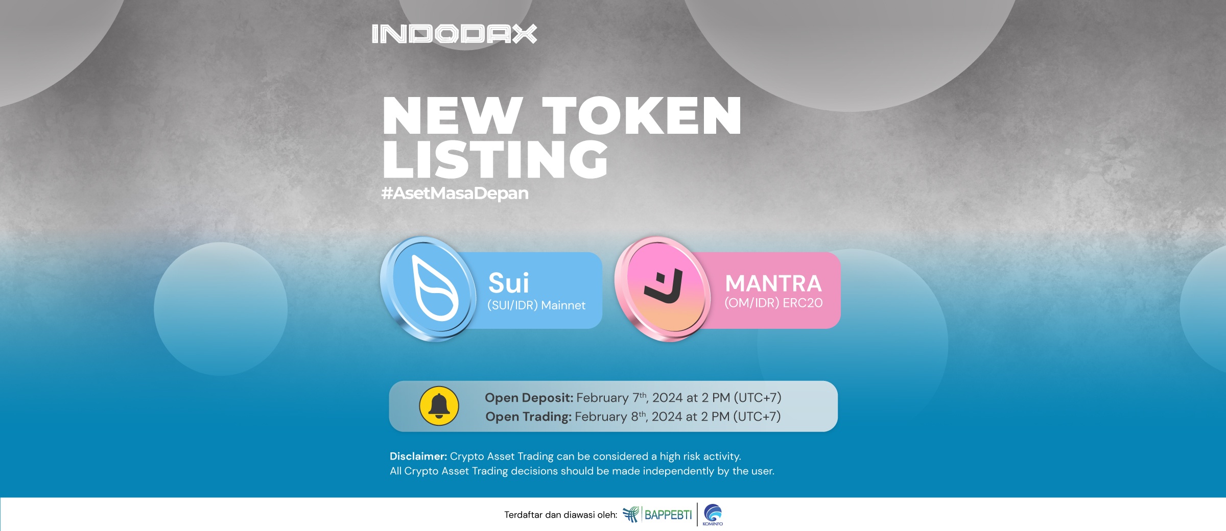 Ada 2 Kripto Baru, Sui (SUI) dan MANTRA (OM) Listing di INDODAX