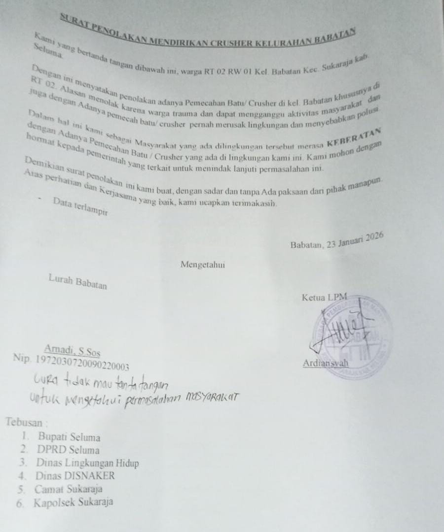 Warga Babatan Tolak Keberadaan Crusher, Lurah Enggan Teken Surat Pemberitahuan Penolakan? Waduh... 