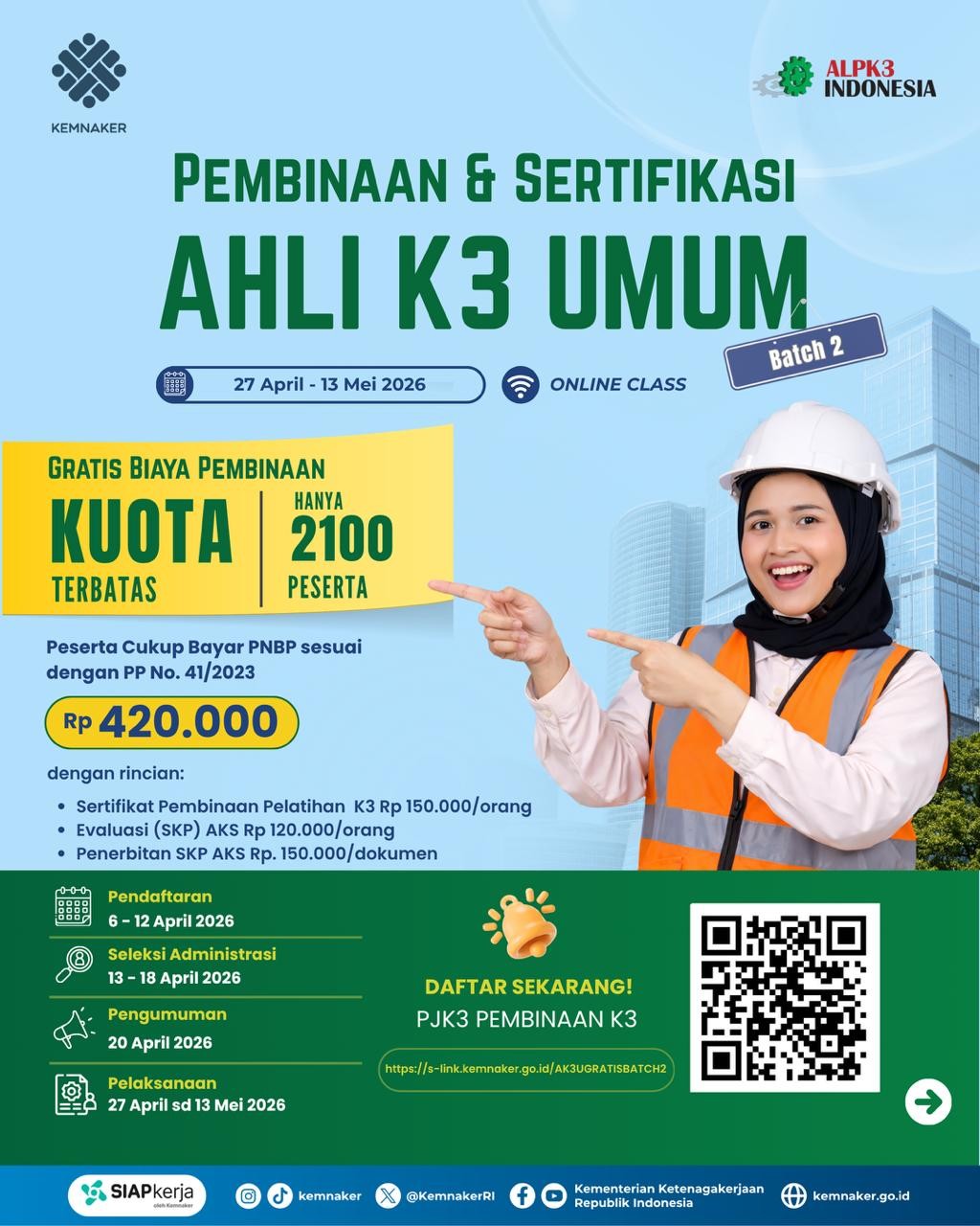   Kemnaker Buka Lagi Pembinaan K3 Gratis untuk 2.100 Peserta