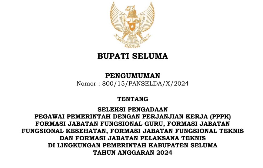 Calon Pelamar PPPK di Seluma Wajib Simak Ini, Penting!