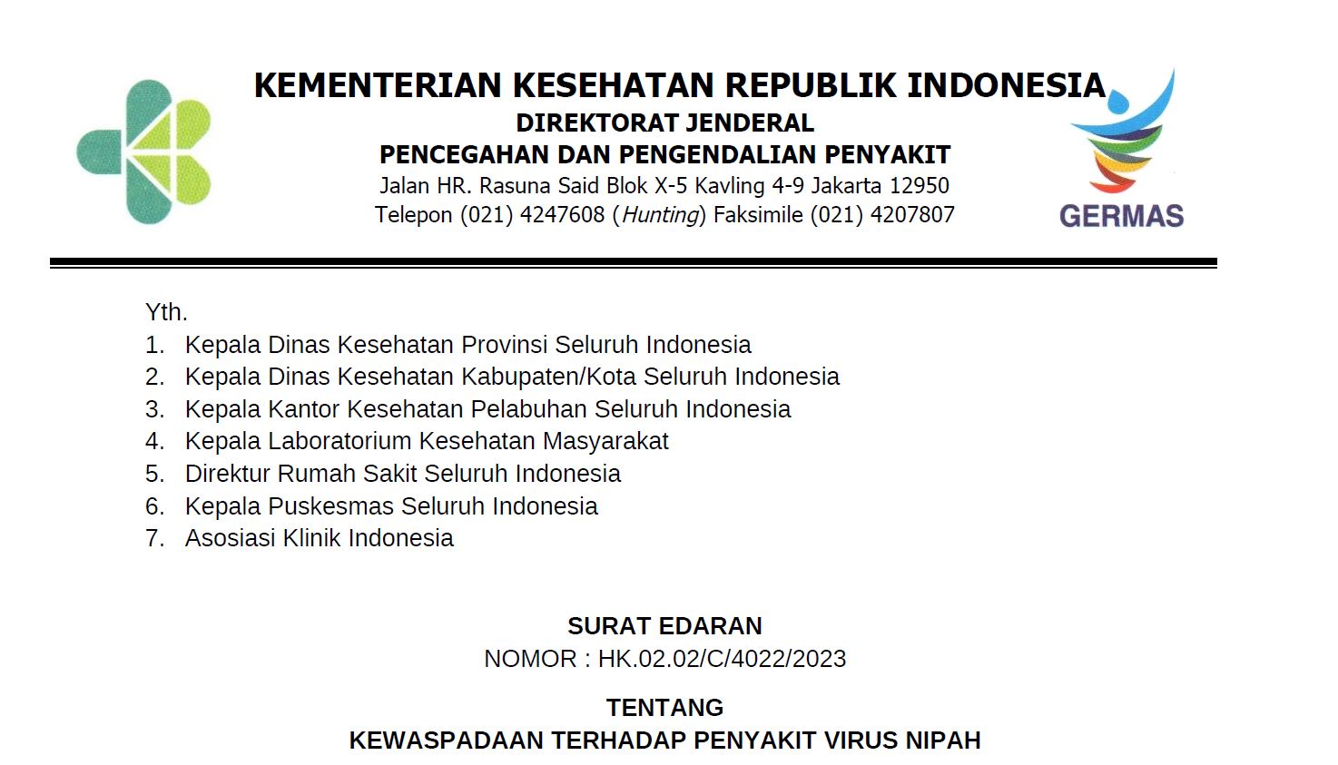 Kemenkes Terbitkan Edaran, Waspadai Virus Nipah