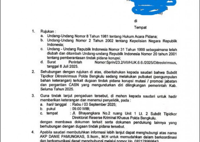 Polda Bengkulu Sudah Kantongi Bukti Dugaan Jual Beli Jabatan Kapus di Seluma