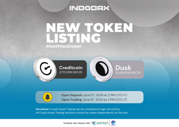 Indodax Tambah 2 Lagi Kripto Baru, Creditcoin (CTC) & Dusk (DUSK) Listing di INDODAX