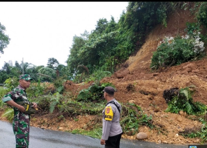 Longsor Tebing Batu Kunyit BS,  Badan Jalan Lintas Nyaris Tertutup