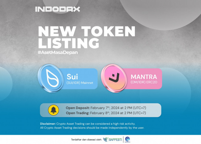 Ada 2 Kripto Baru, Sui (SUI) dan MANTRA (OM) Listing di INDODAX
