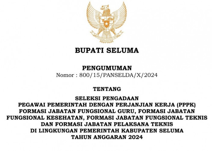 Calon Pelamar PPPK di Seluma Wajib Simak Ini, Penting!